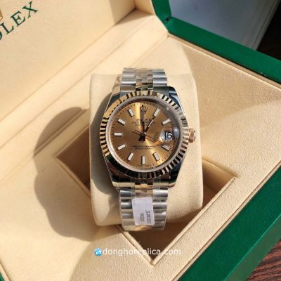Đồng Hồ Rolex Datejust Demi Bọc Vàng 18K Mặt Vàng Dây Jubilee