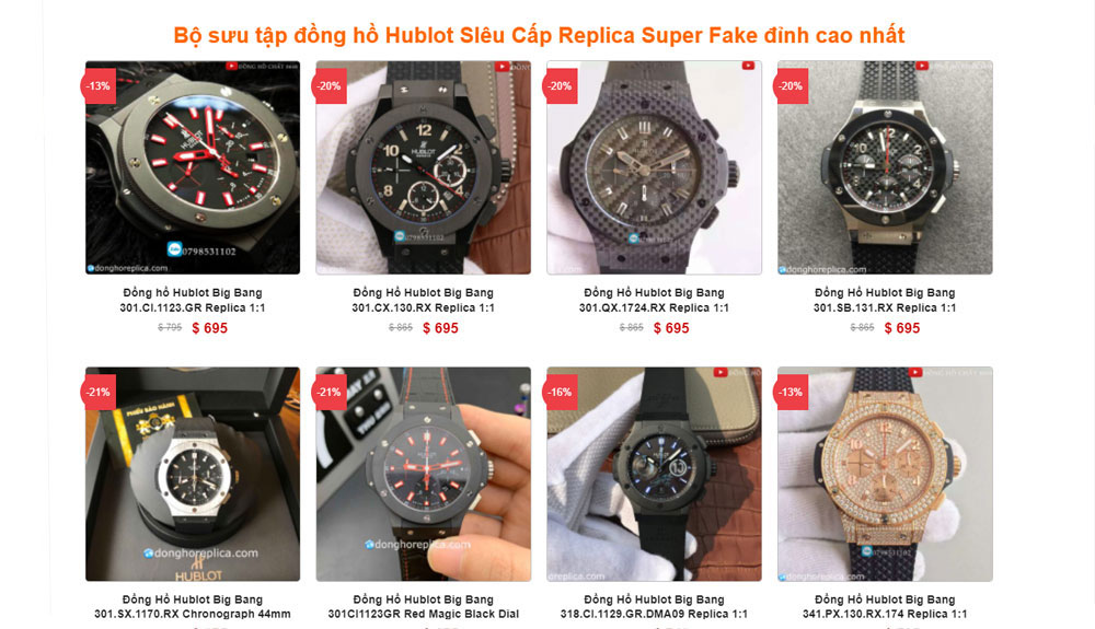 giá đồng hồ hublot Bộ sưu tập đồng hồ Thụy Sĩ Hublot Replica Super Fake đỉnh cao nhất