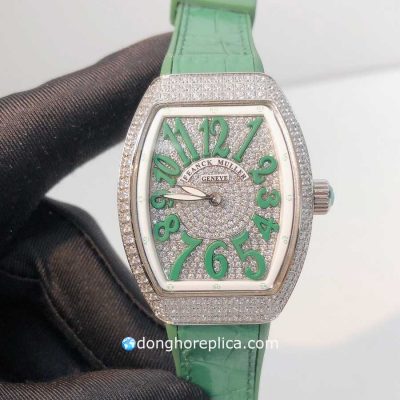 Đồng Hồ Nữ Franck Muller Siêu Cấp BST Vanguard V32 Green Diamonds