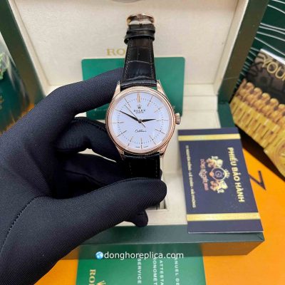 Đồng Hồ Rolex Super Fake BST Cellini Time 50505 Rose Gold White Index Dial