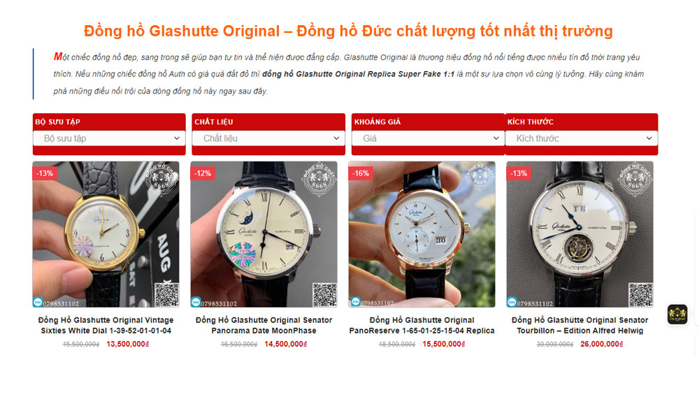 Cụ thể mức giá của đồng hồ đeo tay Glashutte Original Super Fake chỉ có giá từ 15 triệu tới 30 triệu đồng